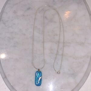 Dichroic Fused Glass Blue Turquoise Silver Pendant 925 Silver Necklace